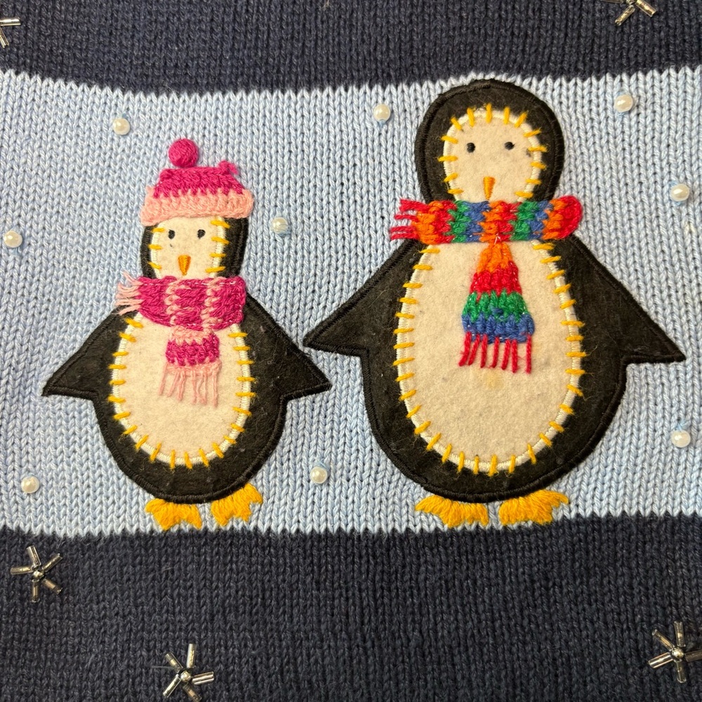 Vintage Navy Blue Penguin Embroidered Sweater Vest Size Large - Picture 9 of 11